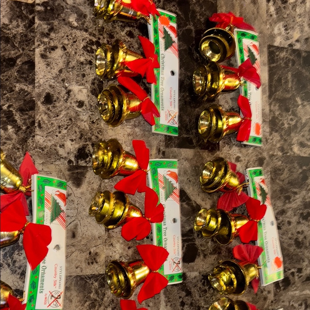 Gold Christmas Bells with Red Bows 3 pack